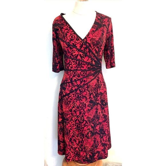 Connected Apparel Size 12 Victorian Baroque Print Shift Dress Red Black Gothic - Picture 1 of 10